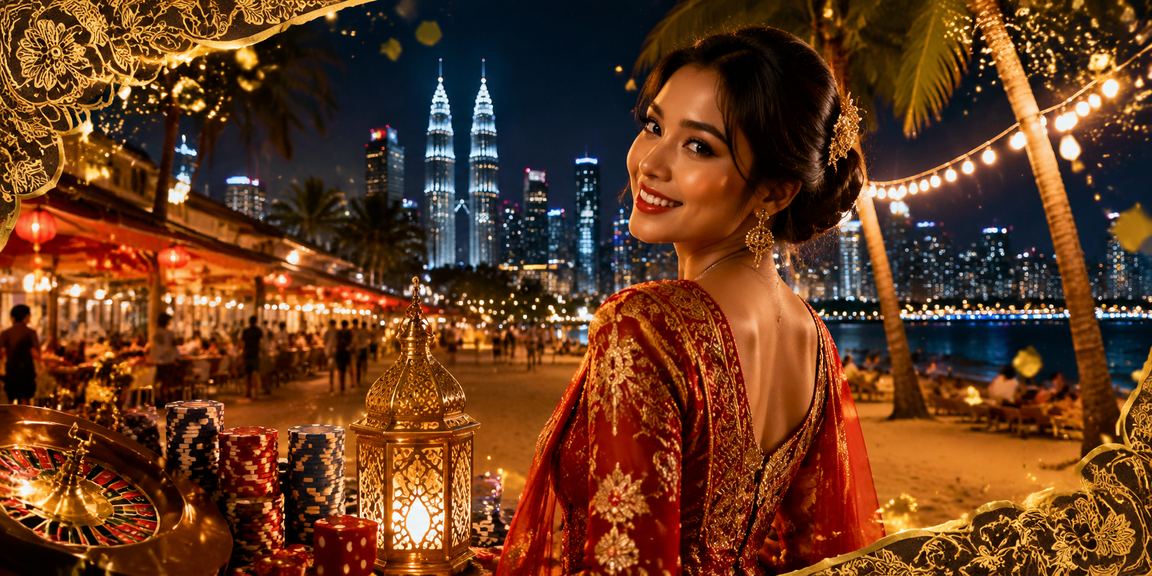 Suasana pertaruhan kasino mewah di Kuala Lumpur dengan corak batik